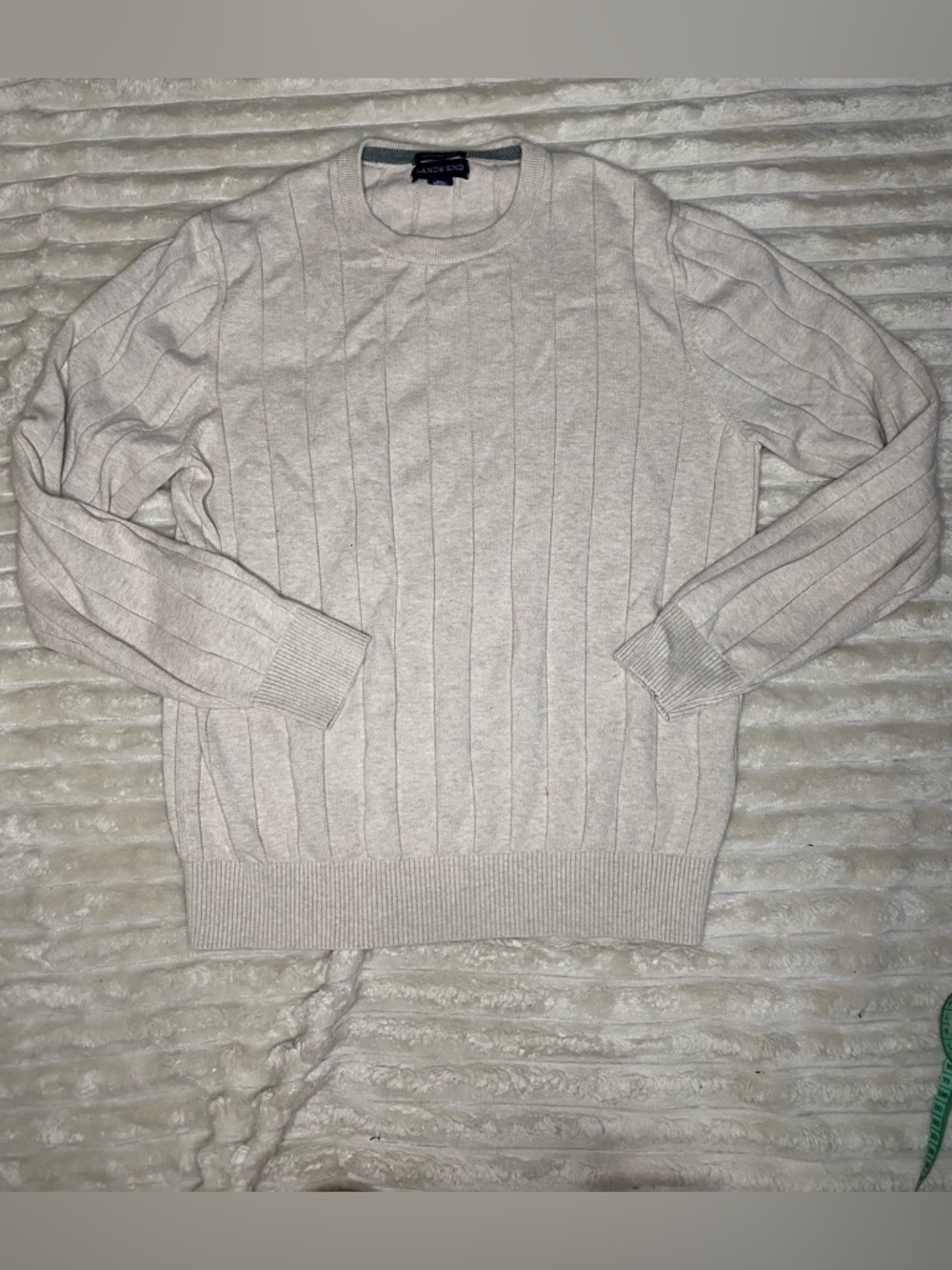 Lands' End Men's Crewneck Ribbed Sweater in beige